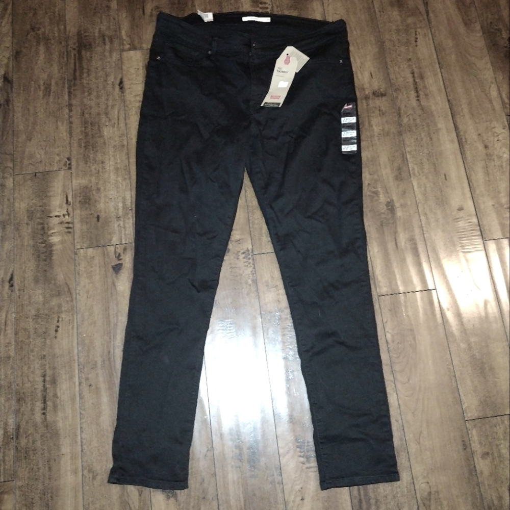 Levi's 711 Skinny Fit Women's Black Denim Stretch Jeans Size 18 W Mid rise 34X30